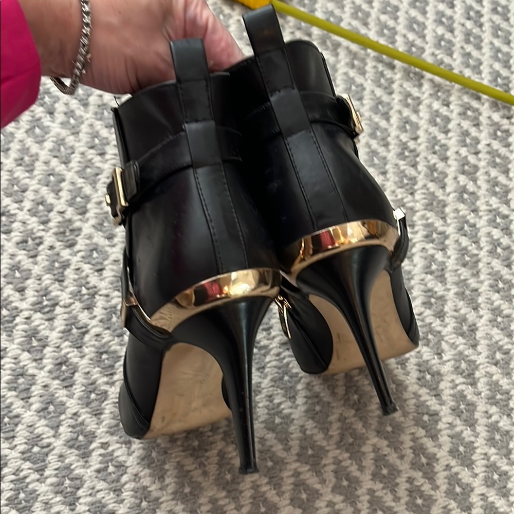 Mark Fisher Black Boots Heels Gold Hardware - Picture 4 of 11